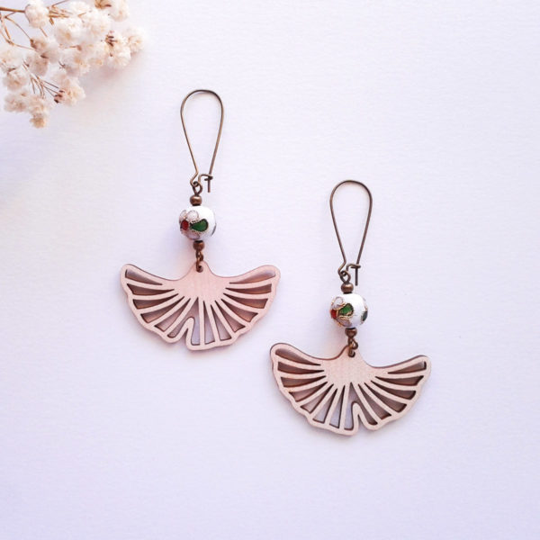 Boucles d'oreilles rétro ginkgo blanc - inspiration Japon