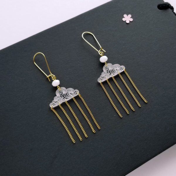 Boucles d'oreilles nuage japonais transparent et pluie dorée