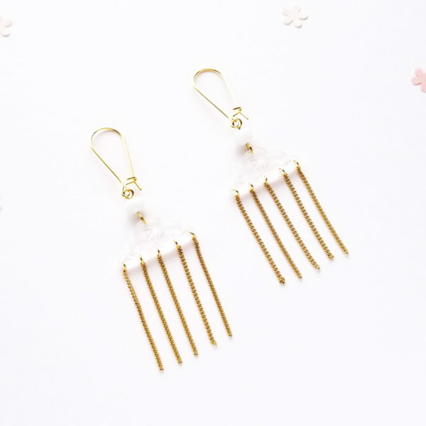 Boucles d'oreilles nuage japonais transparent et pluie dorée