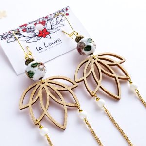 Lotus - boucles d'oreilles longues - 6 coloris disponibles