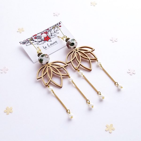 Lotus - boucles d'oreilles longues - 6 coloris disponibles – Image 3
