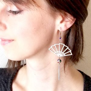 Boucles d'oreilles longues éventail en bois