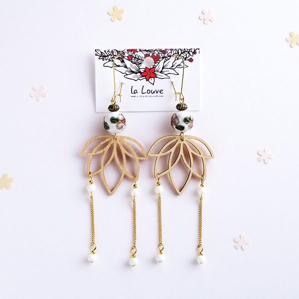 Lotus - boucles d'oreilles longues - 6 coloris disponibles