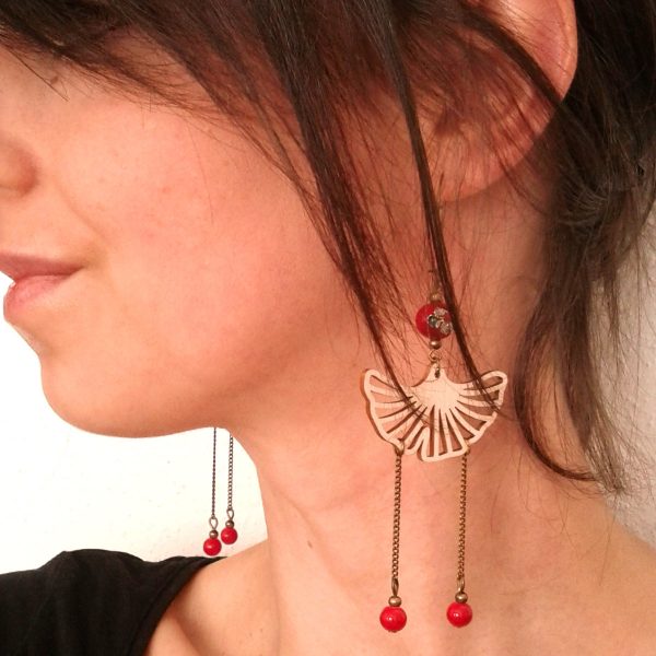Ginkgo 銀杏 - Boucles d'oreilles longues feuilles de ginkgo - 6 couleurs disponibles