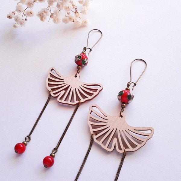 Ginkgo 銀杏 - Boucles d'oreilles longues feuilles de ginkgo - 6 couleurs disponibles – Image 11